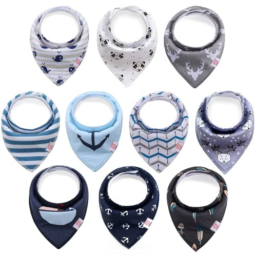 Newthinking 10 Pack Baby Bandana Bibs with Adjustable Snaps, 100% Cotton Drool Bibs for 6-24 Months Newborn and Toddlers
