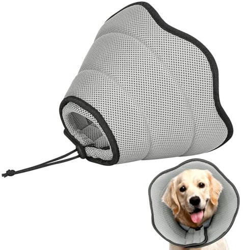 DKDDSSS Halskrause Hund, Weich Schutzhalsband Kegelhalsbänder Verstellbar Genesungshalsband, Schutzkragen Hund, Atmungsaktive Haustier Elisabethanischer, Hundehalskrause, Leckschutz Hund, Grau, L