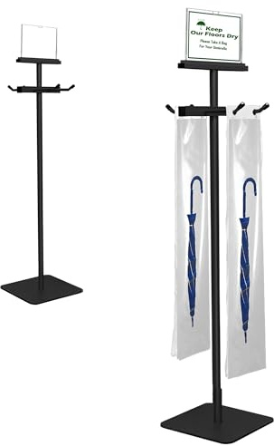 Montex Umbrella Bag Stand, Wet Umbrella Bags Stand with Free 210 Disposable Large Plastic Umbrellas Bags, Black