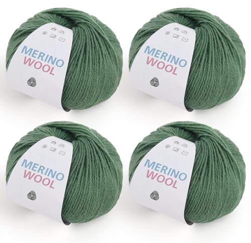 Reessy Merino Wool Yarn for Crochet and Knitting, Soft and Warm Knitting Wool, 100% Wool for Crochet Sock, Scarves, Shawls, Blankets and Garments(Dark Green)