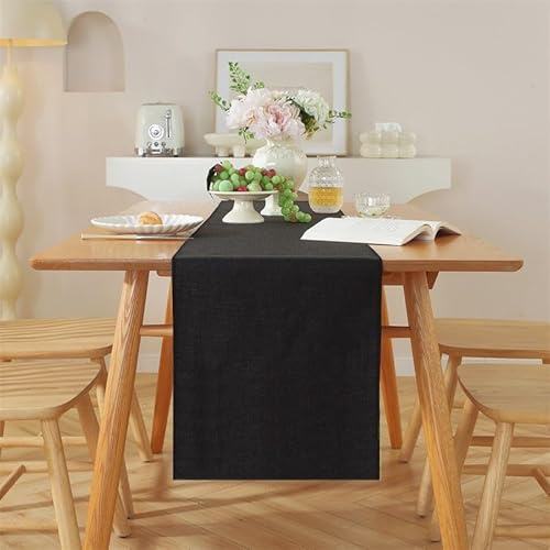 AMFUN Camino de mesa moderno, poliéster negro, 40x160 cm, decorativo, impermeable, para exteriores y hogar