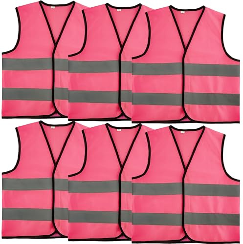 6 Pcs Kids Hi Vis Vest Child High Visibility Vest Bulk Children Hi Vis Safety Vests with Reflective Strips for Girls Boys Gift Play Outside Ride Bike (Pink, M, 7-9 years(120-130 cm))