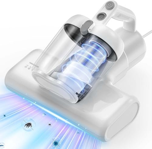 YUFAC Aspirador de Colchones, Aspirador de Mano, 16Kpa, Antiácaros con Luz UV y Filtro HEPA, Calefacción, con Cable, Ideal para Camas, Sofás, Alfombras, 600W, (Blanco)