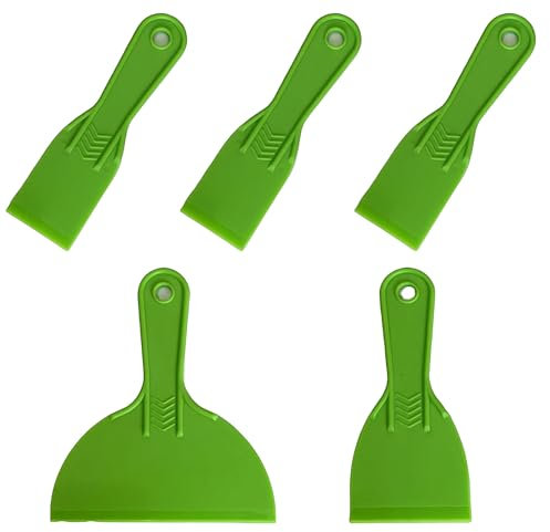 5Pcs Plastic Scraper,Filler Spreader, Wall Filler Tool for Caulking, Plastic Putty Knife for Cleaning, Paint Scrapers Tools for Painter Wall, Wallpaper Scraper Fits Indoor and Outdoor Repair Work