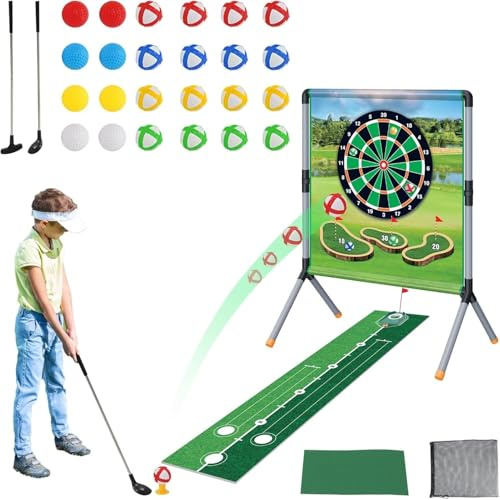 Ark miido Set Golf Bambini Adulti, Gioco Golf Chipping con Tappetino da Golf e Supporto, Famiglia Giochi Palline Golf Interno Esterno Giocattoli per Bambini