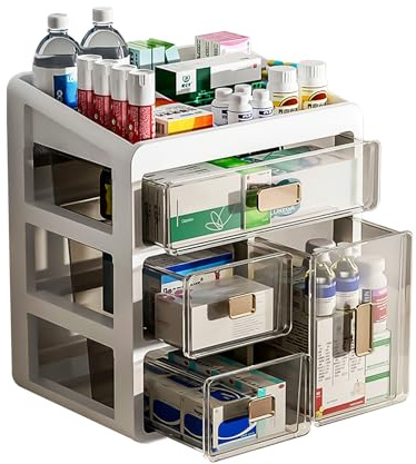 Nicoone Hausapotheke Schrank, 4-Tier-Schublade-Typ Medikamenten Aufbewahrungsbox, Groß Medikamentenbo, Medizinbox für Haus Büro Kosmetik Organizer, 28x20x32cm