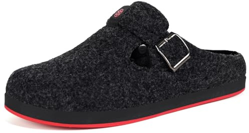 Sisttke Zapatillas Hombre Mujer Unisex Invierno CáLido Zapatos Casa Antideslizante Pantuflas de Fieltro Cerradas con Plantilla Intercambiable,Negro,42 EU