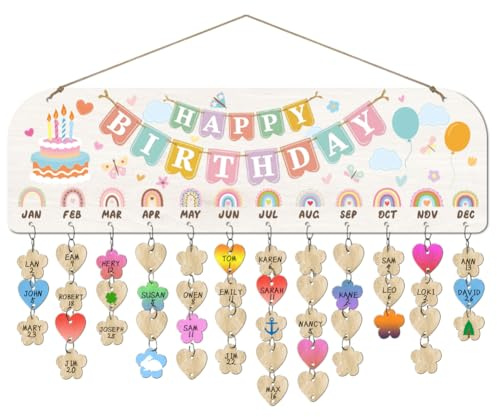arricraft 1 set di calendario in legno per feste di compleanno in famiglia, con 100 etichette per la decorazione della casa