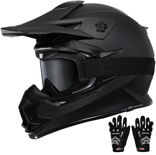 TRIANGLE Adult Dirt Bike Helmet Full Face Motorcycle Helmets with Adjustable Goggles & Gloves - DOT/FMVSS-218 Certified Motocross Helmet for Off-Road ATV BMX UTV