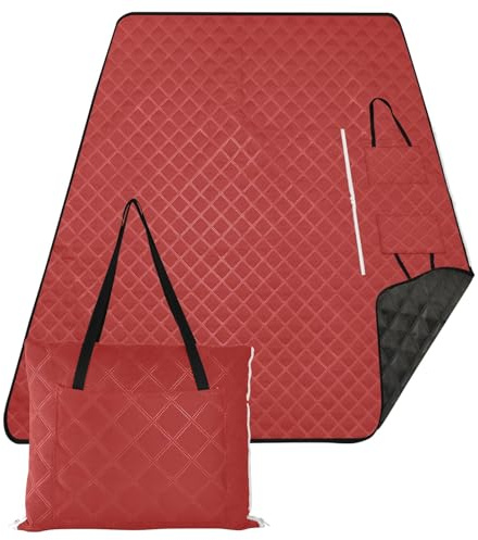 famyily Tappetino da gioco all'aperto portatile picnic coperte esterne per erba 203 X 152 per 8 a 10 adulti coperta concerto, scarlatto