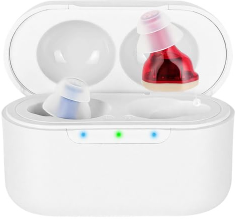Aolso Dispositivo Recargable, Estación de Carga USB, Caja de Almacenamiento, Ajuste Ergonómico, Auriculares Inalámbricos, Rojo Azul / 1par - Almacén Blanco