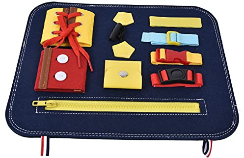 Wakects Pedagogisk Sensorisk Bräda Filt Baby Activity Board Mjuk Ullstickad Montessorileksak med Spännen Blixtlåsknappar Frukt Lärande Motoriska Färdigheter för Småbarn 18M Till 6Y (A)