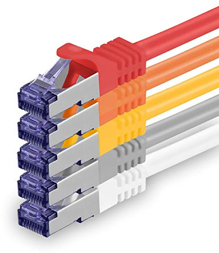 Cat.7 nätverkskabelsats 1m - 5-färg 01-5 stycken - Cat7 patchkabel (SFTP PIMF LSZH) rå kabel 10 Gb/s med Rj 45-kontakt Cat.6a - 5 x 1 meter 5-färg 01