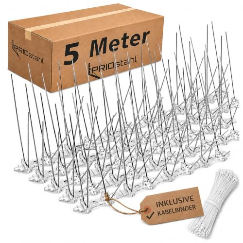 PRIOstahl Pigeons anti-pigeons 5 m - 4 rangées en acier inoxydable V2A | Pour balcon, rebord de fenêtre, toit et balustrade - Antirouille, résistant aux UV et peut être raccourci