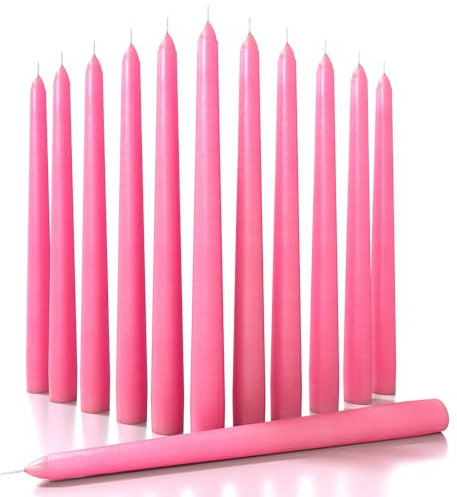 CANDWAX 25 cm Taper Candles Set of 12 - Dripless Tapered Candles Unscented Candle Sticks - Long Dinner Candles Perfect as Christmas Candles Long Burning - Pink Candles