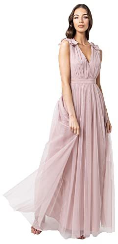 Maya Deluxe Maxivestido con Detalle de Volantes en los Hombros Vestido de Dama de Honor, Rosa Esmerilado, 50 para Mujer