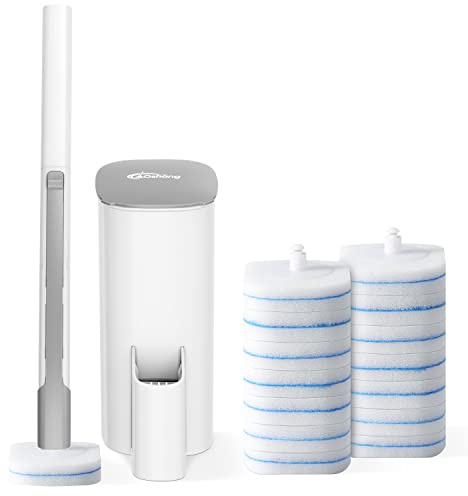 oshang Disposable Toilet Brush - Toilet Bowl Cleaner, Toilet Cleaning Supplies, Toilet Brush with Holder, 14 Refills for Deep Cleaning and Hygienic Bathroom Maintenance