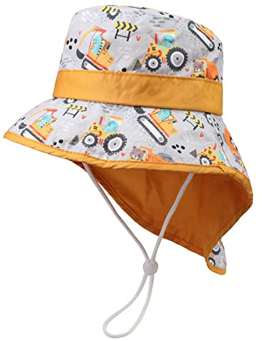 Jupsk Children's Sun Hat, Kid's Bucket Hat Summer Beach Courtyard Play UV Protection Hat Soft Breathable Adjustable Cotton Hat for Boys and Girls to Go Out and Play