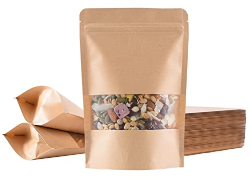 Miorkly 100pcs Kraft Paper Bags With Window (15x22cm), Resealable, Waterproof Brown Bags Suitable For Dried Fruit, Coffee, Tea, Seeds