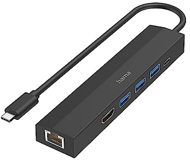 Hama - Hub USB Type C, 3 porte USB A 3.2 gen 1, 1 x USB Type C Power Delivery 100 W, HDMI Ultra HD 4K, LAN Gigabit Ethernet