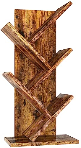 YMYNY Bücherregal im Baumform, 4 Ebenen Raumteiler, Modernes Holzregal für Bücher/Filme/CDs, Schmaler Display Ständer für Schlafzimmer, Home Office, Rustikal Braun HBC014H