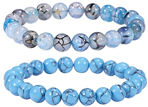 Bivei Perlen-Armbänder, natürlicher türkisblauer Drachenader-Achat, Chakra-Kristall, Edelstein-Perlen, Energie, 8 mm, Reiki-Halbedelstein-Angst-Armband für Damen und Herren