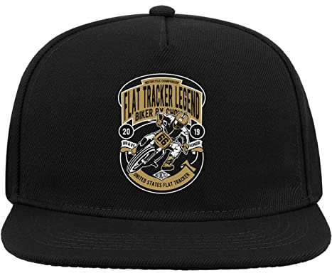 Flat Tracker Biker By Choice Cappello da Baseball con Visiera Piatta Snapback a 5 Pannelli Nero