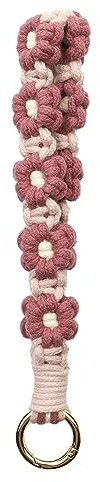 AOKSUNOVA Schlüsselanhänger Kurz Frau Schlüsselband Makramee Schlüsselanhänger Band Blume Gehäkelt Lila
