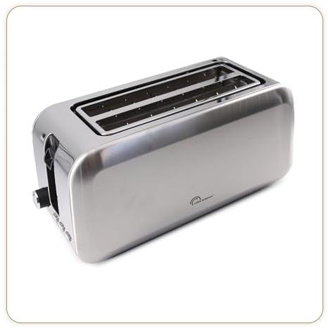 LITTLE BALANCE 8697 Dual Inox, Tostadora, 2 ranuras largas para 4 rebanadas de pan, cajón para recolectar migajas, 1450 W, todo acero inoxidable