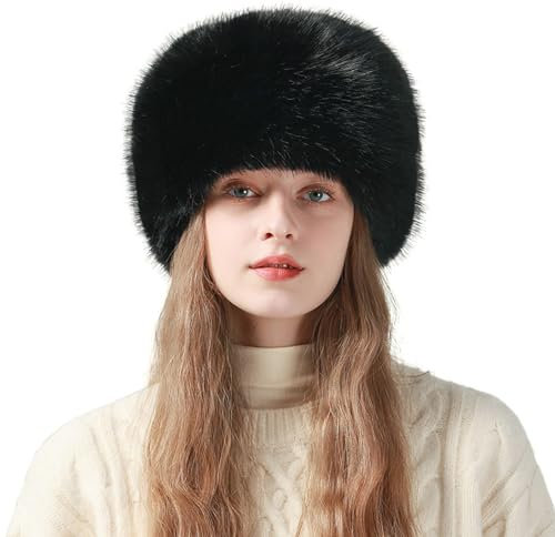 OneChance Damen Wintermütze Warme Pelzmütze Kunstfellmütze Weich Eimerhut Outdoor Mütze Schwarz
