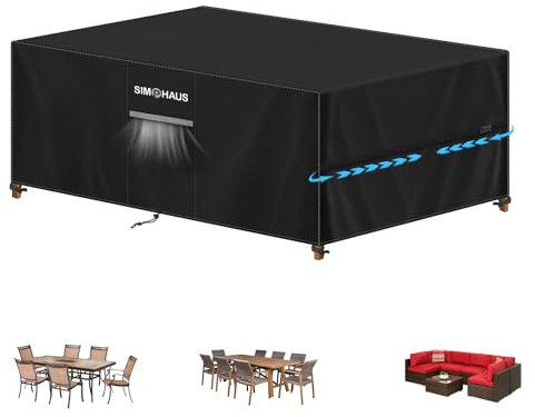 SIMPHAUS Housse Protection Table de Jardin Housse pour Salon de Jardin Exterieur Housse Impermeable Meubles Exterieur avec Grilles D’aération Housse Hivernage Salon de Jardin 220x105x74cm