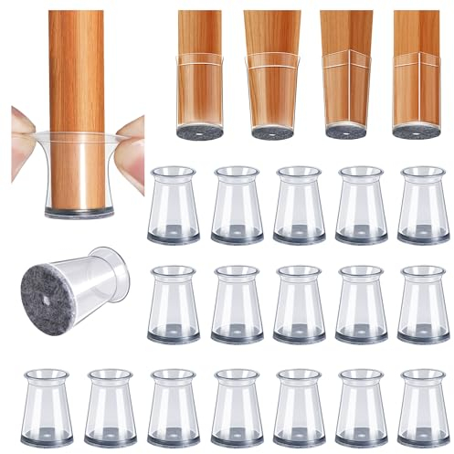 32 Stück Stuhlbeinkappen,Extra Klein Silikon Schutzkappen für Stuhlbeine mit Filz, klare Rund Stuhlbeinschoner, Stuhlbein-Bodenschoner Keine Kratzer 13-23 mm