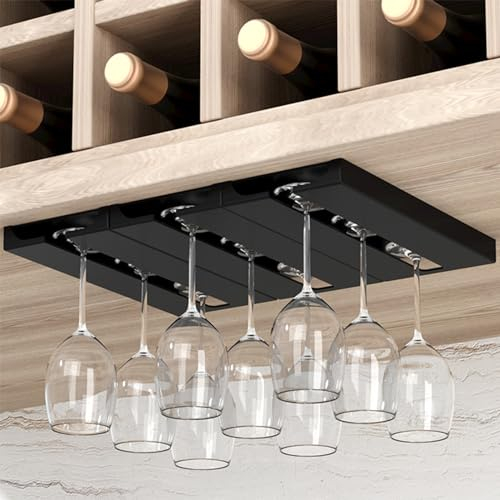 Vastsea 3 Pièces Porte Verres à Pied, Porte Verre à Vin, Support à Verre à Vin Suspendu, Aucun Perçage Requis, Support Verre à Vin Deux Rangées, pour Restaurant, Hôtel, Bar, Cuisine (Noir)