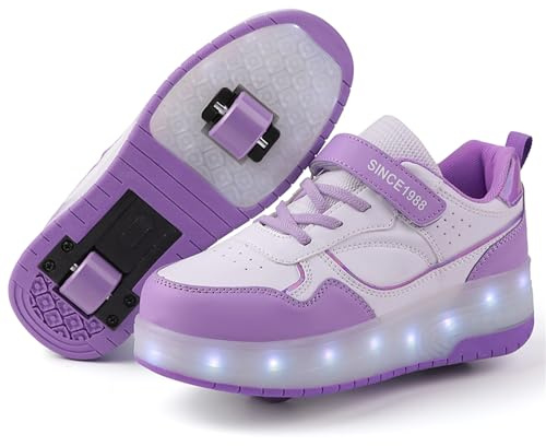 Chaussure à Roulette Lumineuse pour Garçons et Filles - Basket Enfant Rétractable Créative pour Sports de Plein Air - Violet, 30EU