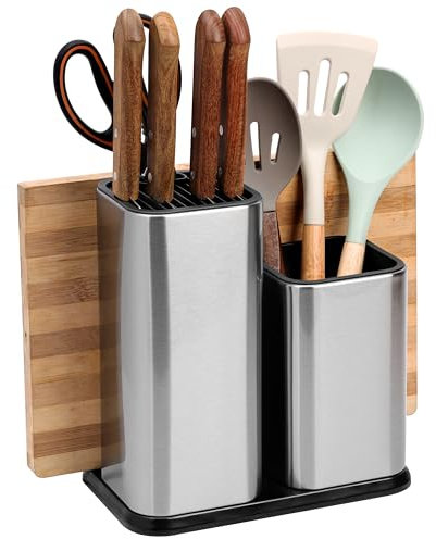 Belle Vous Ceppo Porta Coltelli da Cucina - Set 3 in 1 con Scomparti per Utensili - Portacoltelli Universale Vuoto - Contiene Fino a 12 Lame - in Acciaio Inox