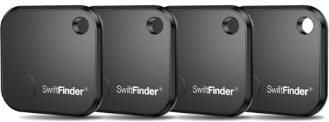 SwiftFinder Dual System Bluetooth Tracker Tag for iOS or Android, Keys Finder and Item Locator for Keys, Bags and More, Phone Finder, Up to 300 ft Range, Replaceable Battery, Water-Resistant, 4 Pack