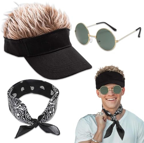 Gorra con Peluca para Hombres - Visera Divertida y Creativa para Hombres, Gafas de sol, bufandas de seda,Sombrero Ajustable con Cabello Sintético, Ideal para Fiestas y Eventos Deportivos al Aire Libre