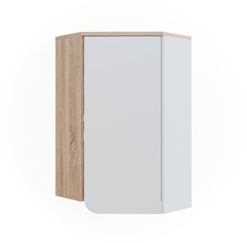 Vicco Eckhängeschrank Sonoma/Weiß Karen 42x75x42 cm - hängender Badezimmerschrank, Zusätzlicher Stauraum ohne Stellfläche zu verbrauchen