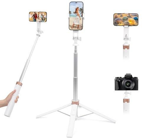 Trépied pour Téléphone Portable, 180 cm Trépied de Téléphone avec Télécommande, Extensible Selfie Stick Quad Tripod en Aluminium, Support pour Téléphone Portable pour iPhone/GoPro/Caméra