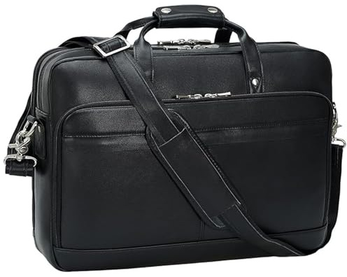 TIDING portfölj herr läder 17 tum laptopväska businessväska 15,6 tum bärbar dator handväska vintage axelväska för företag kontor, svart, Retro
