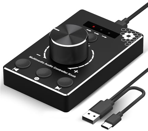 DROK USB Volume Knob with 1.5m Cable, One-Click Mute Button and 3 Modes External Volume Control for Speakers, PC Media Controller for Win 7/8/10/Mac
