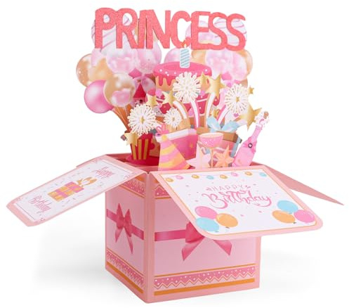 Pop Up-Kort för Prinsessfödelsedag, Härligt 3D Hälsningskort för Flickor Tonåringar och Kvinnor Kreativ Prinsessfödelsedagsfestdekoration och Present med Kuvert