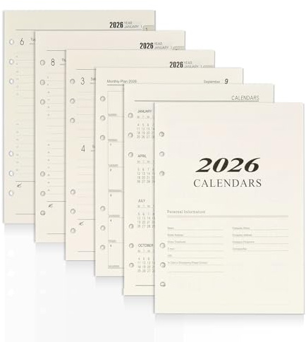 2026 Wochenplaner Einlage A5 6 Löcher, 176 Seiten Kalendereinlage 2026 A5, January 2026 – Dezember 2026, 139x206mm Nachfüllpapier für Planer, Tagebücher, DIY-Projekte