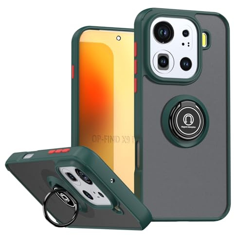XINYEXIN Fodral till OPPO Find X9 Pro med ringstativ, matt genomskinligt stötsäkert skyddskåpa – mörkgrön