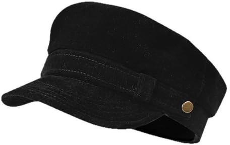 Feclmiyt Vintage Newsboy Cap Beret Hat Sailor Captain Peaked Flat Hat with Metal Buckle Men Women Winter Outdoor Daily Use (Black, ONE Size)