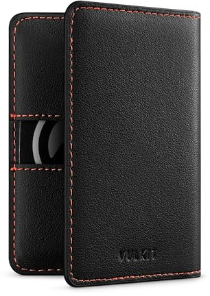VULKIT Leather Bifold Slim Credit Card Holder with for Max. 8 Cards, Giftbox Packed, Black