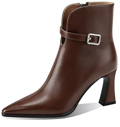 Botines elegantes con punta puntiaguda, detalle de cremallera tacón de aguja para un ajuste retro cómodo, marrón, 36 EU