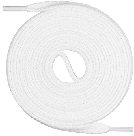 Mount Swiss© Premium Lacci da scarpe piatti 1 paio in 100% cotone resistenti agli strappi larghezza 7 mm lunghezza 45 – 200 cm. Adulti (unisex) bianco 130 cm