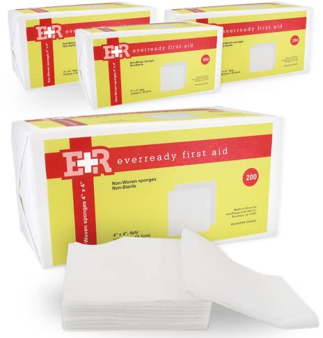 Ever Ready First Aid Non-Woven Sponges, Wound Care, Skin Care, 4 x 4, 4 Ply - 800 Count