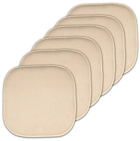 Sweet Home Collection Cushion Memory Foam Chair Pads Honeycomb Nonslip Back Seat Cover 16 x 16 6 Pack Linen, Beige